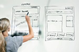 web developer outlining their website on a whiteboard